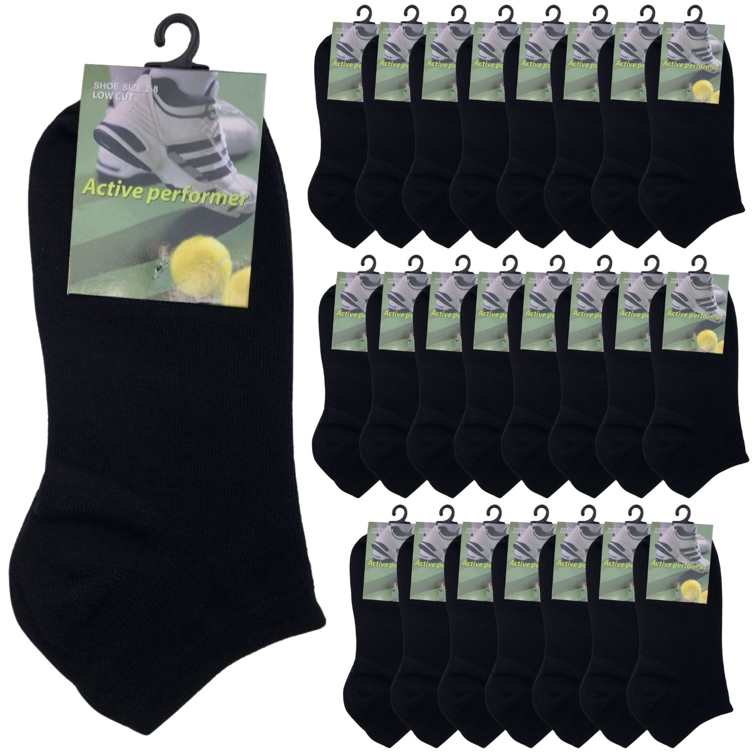 24x COTTON ANKLE SOCKS Sport Low Cut Mens Womens Running  BULK Anklet - Black - 6-11