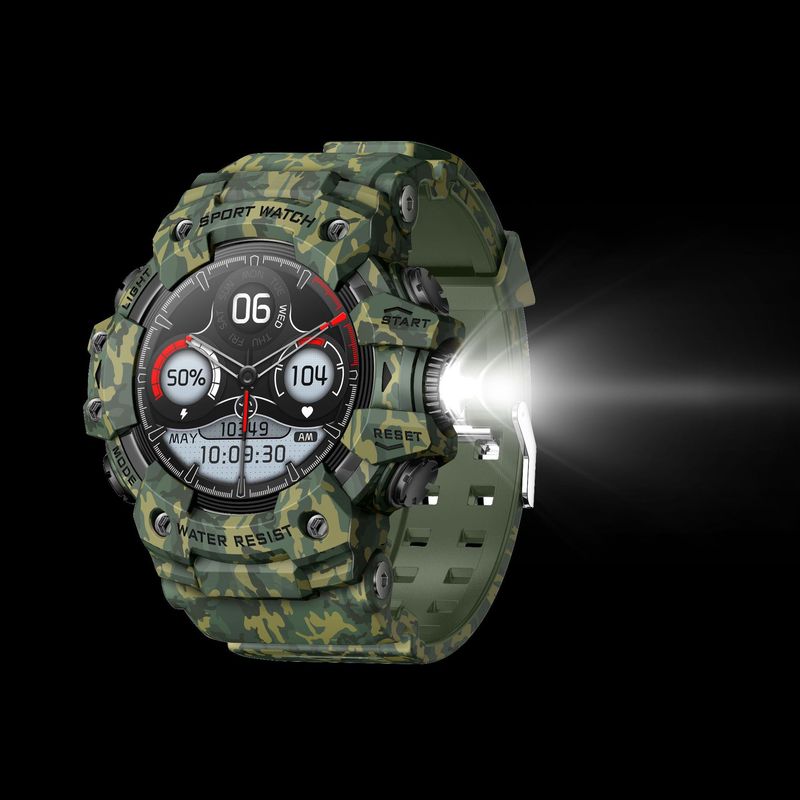 Rugged Outdoor Sport Smartwatch - HD Display, Compass, Flashlight, 100+ Sports Modes, Health Monitoring &amp; Bluetooth Calls(Camouflage green)