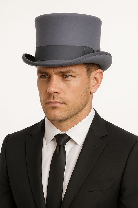 5.5"" Premium Australian Wool Felt Top Hat w/ Satin Lining Mad Hatter Magician Tuxedo in Grey - 60cm