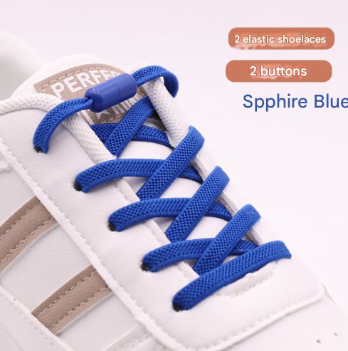 Blue No-Tie Elastic Shoelaces with Quick Lock System - Flat Tieless Laces for Kids and Adults