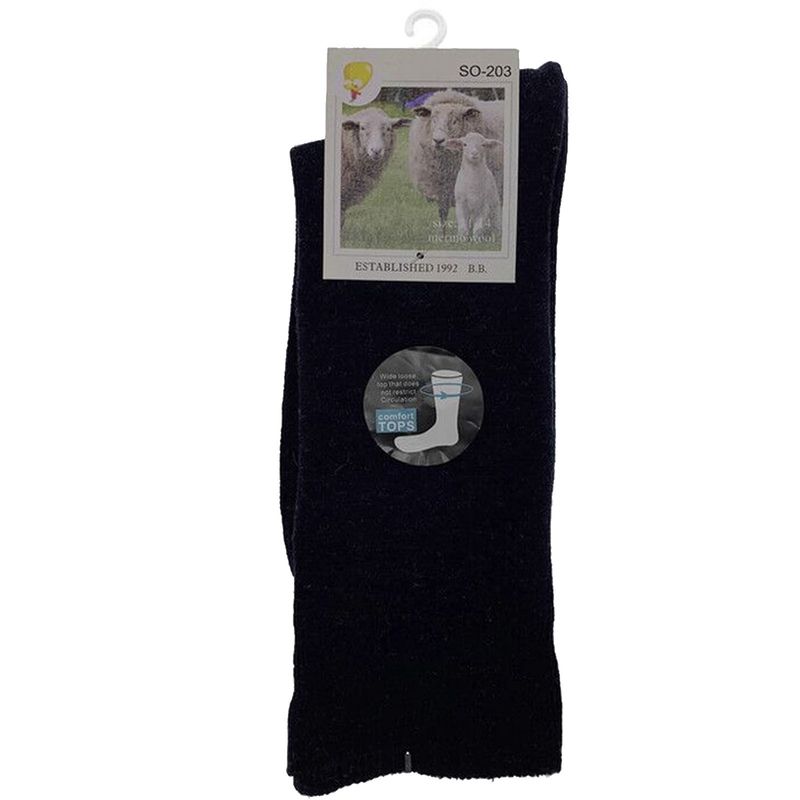 Merino Wool Mens Loose Top Thermal Socks Diabetic Comfort Circulation - 1 Pair - Navy - 11-14