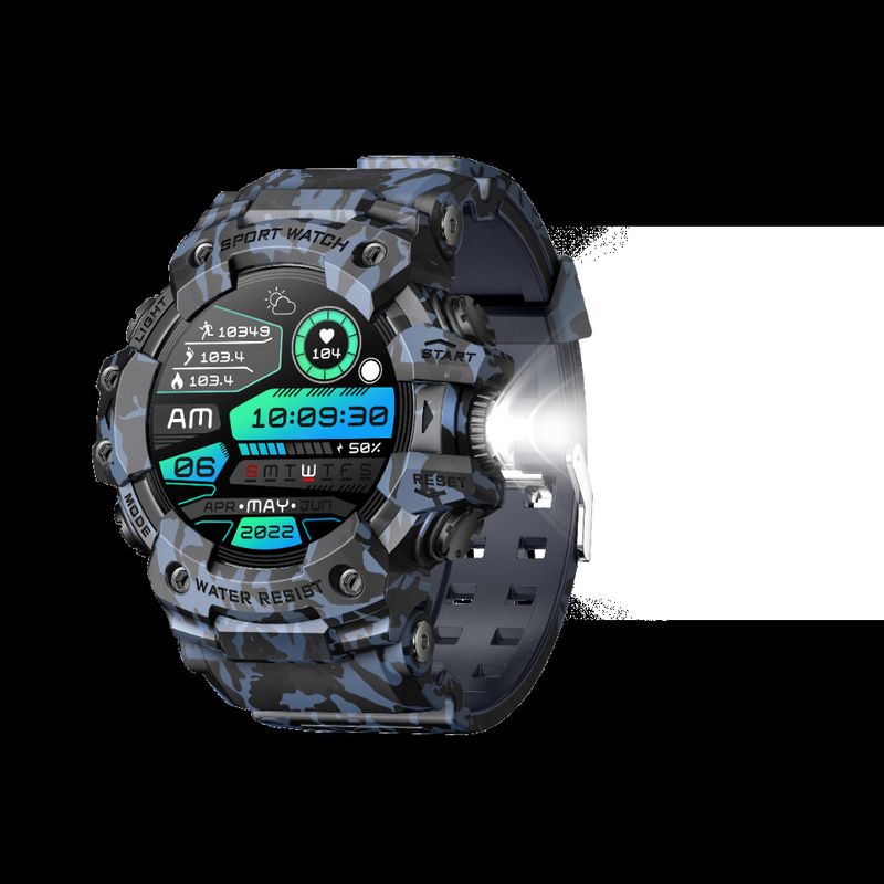 Rugged Outdoor Sport Smartwatch - HD Display, Compass, Flashlight, 100+ Sports Modes, Health Monitoring &amp; Bluetooth Calls(Camouflage blue)