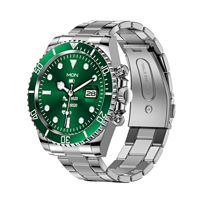 Classic Stainless Steel Smartwatch with Rotating Timer Bezel, Bluetooth Calling &amp; Luminous Display(green)