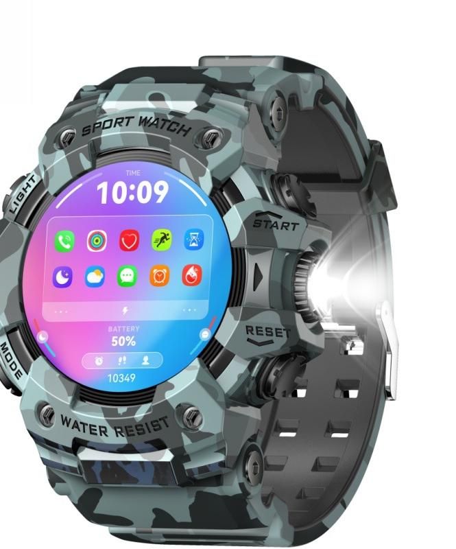 Rugged Outdoor Sport Smartwatch - HD Display, Compass, Flashlight, 100+ Sports Modes, Health Monitoring &amp; Bluetooth Calls(Camouflage gray)
