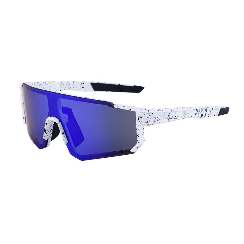 Ink Dot White Frame Blue Mirrored Sports Sunglasses | UV400 Protection &amp; Lightweight Design