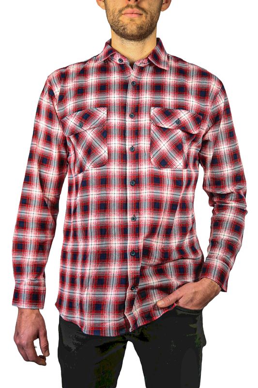 Mens 100% Cotton Flannelette Shirt Long Sleeve Check Authentic Flannel - Red/Navy - XXL