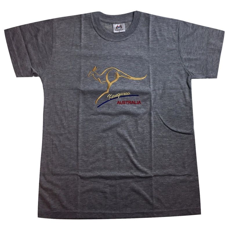 Adult Australian Kangaroo T Shirt Australia Day 100% Cotton Souvenir Tee Top - Grey - L