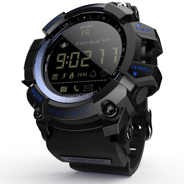 Rugged Sports Smartwatch - 50M Waterproof, 24H 3D Pedometer, Bluetooth Notifications &amp; Long Battery Life(Black with blue text)