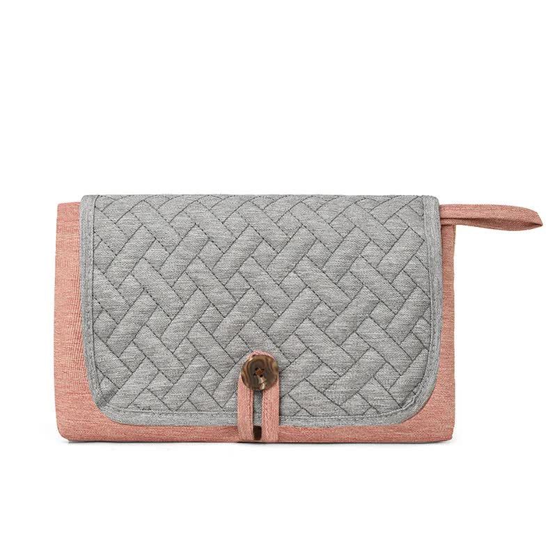 Grey and Pink Patchwork Portable Baby Changing Mat – Waterproof, Foldable, Compact Diaper Pad for Travel &amp; Everyday Use