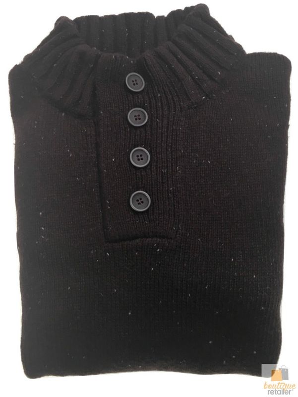 Mens Knit Jumper Pullover Sweater Knitted Casual Stretch Warm Winter  - 4 Button Mulberry 94 (KW16) - L