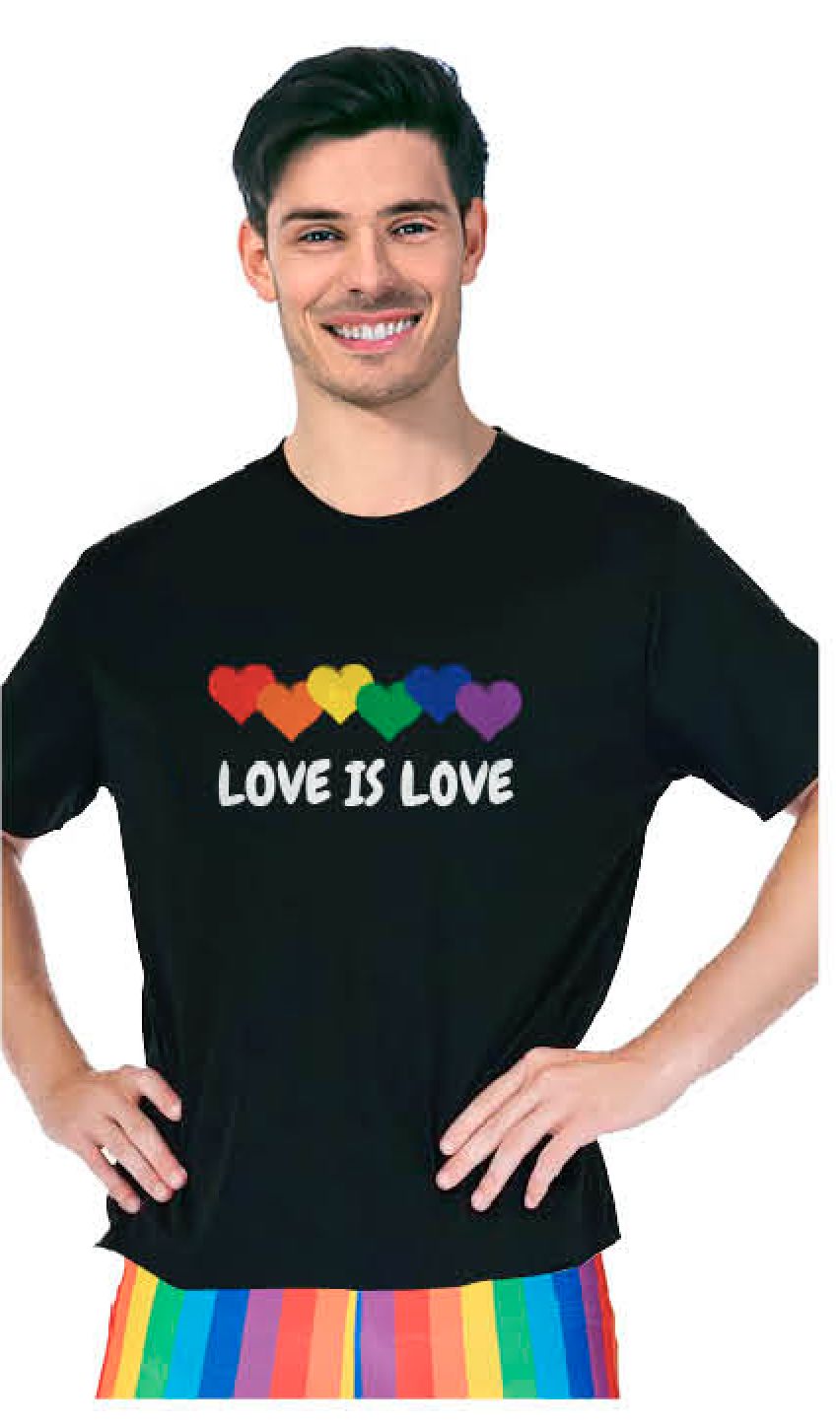 Adult Rainbow T Shirt Top Tee Gay Pride LGBTQ Love Is Love - Black - One Size