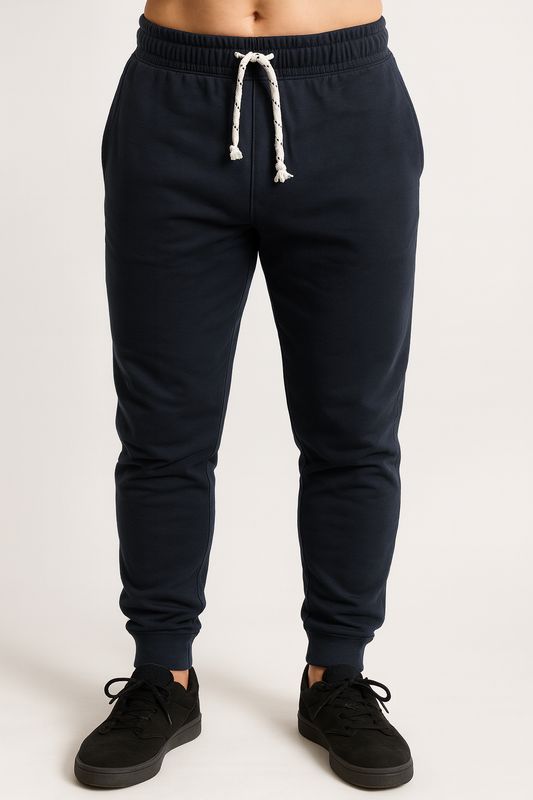 Mens Skinny TRACK PANTS Slim Cuff Trousers Gym Trackies Sport Bottoms Joggers - Navy (Polyester) - XL