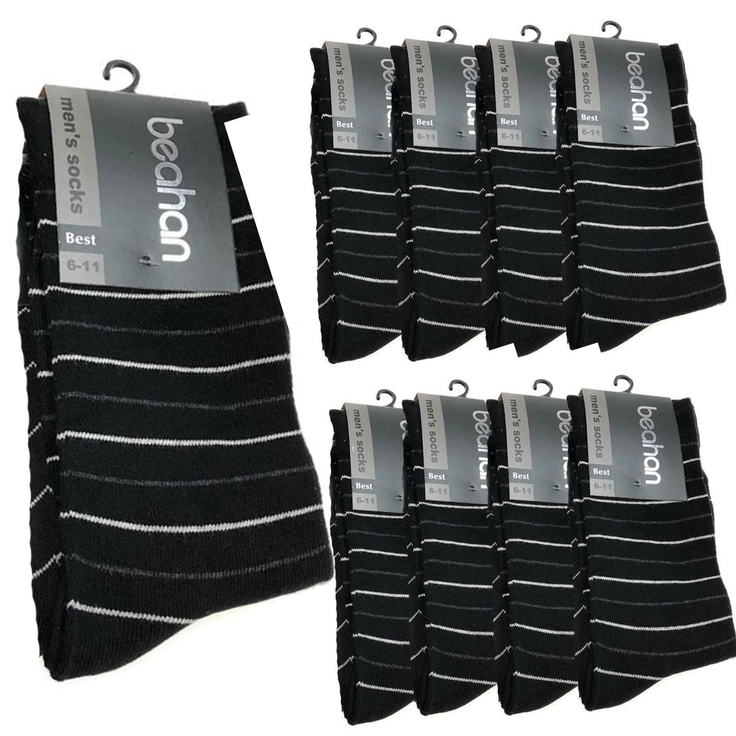 9 Pairs COTTON BUSINESS SOCKS Mens Dress Crew Plain Work Casual  BULK - Black - 6-11