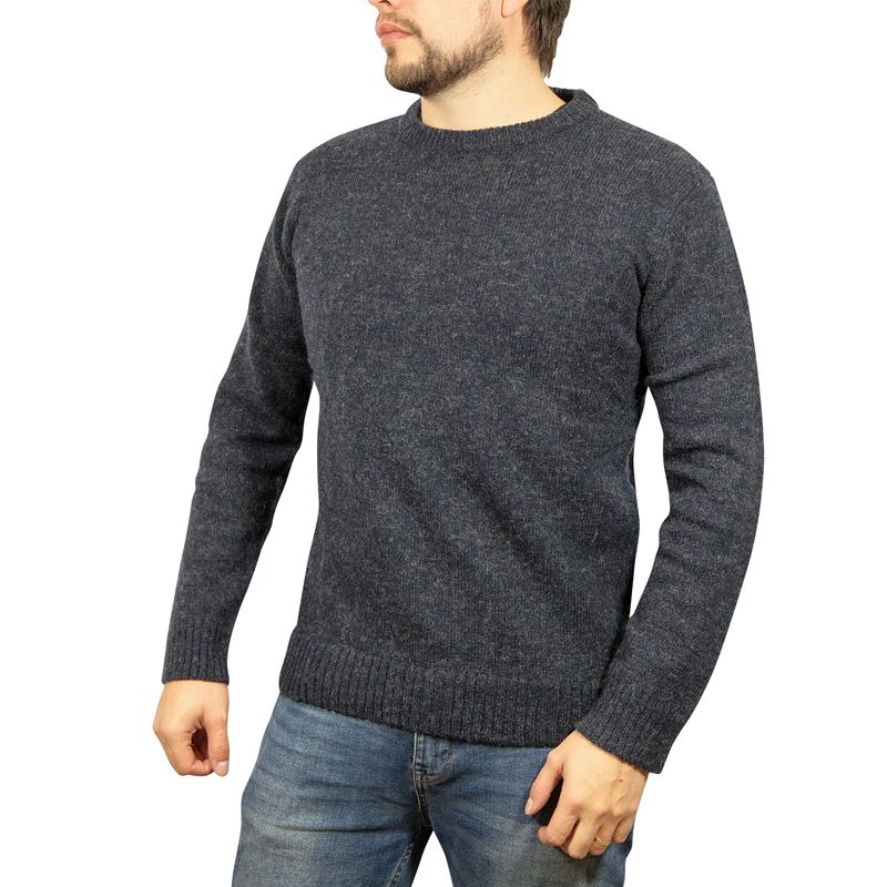 100% SHETLAND RAGG WOOL CREW Round Neck Knit JUMPER Pullover Mens Sweater Knitted - Navy - XL