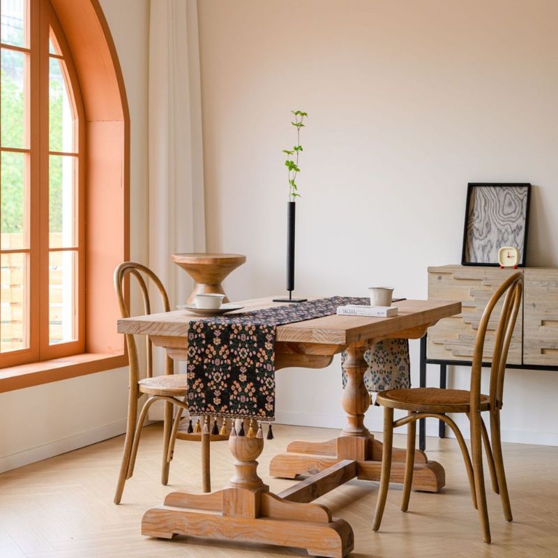 Jacquard Black With Plum Blossom 33-180cm Elegant Geometric Jacquard Table Runner with Tassels - Modern Dining &amp; Coffee Table Decor