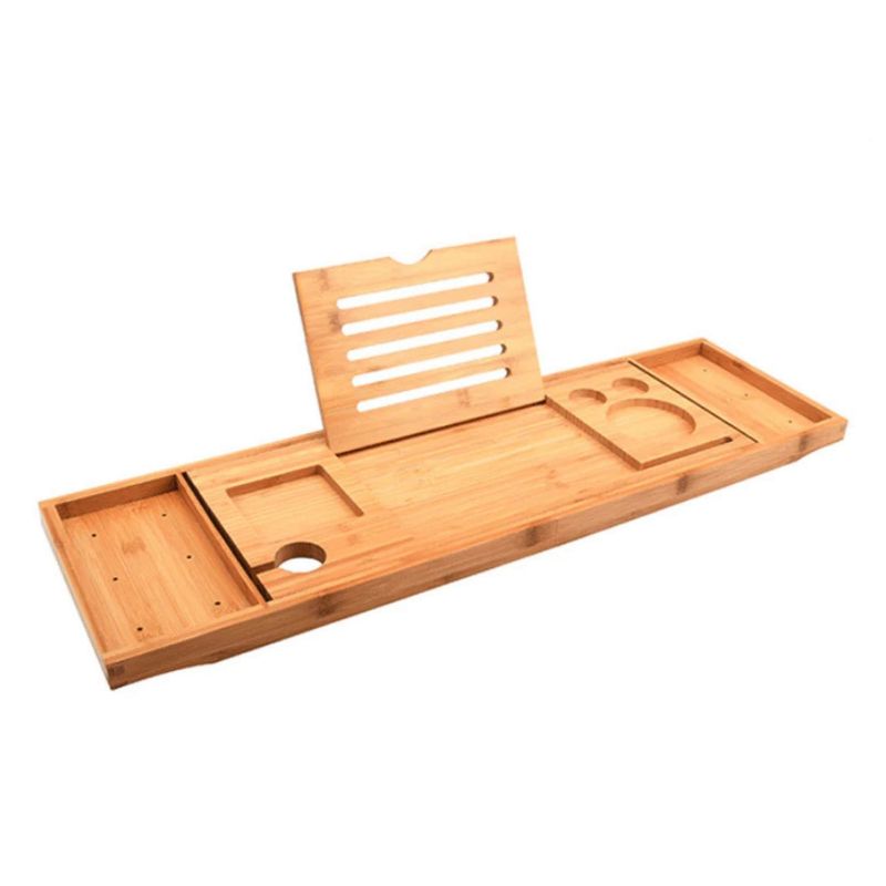 Luxury Adjustable Bamboo Bath Tray Caddy - Spa Book Wine &amp; Accessories Holder