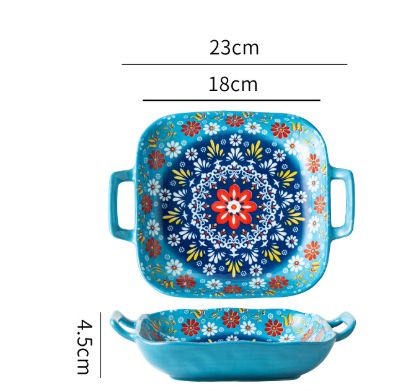 Green Gullicent 9-Inch Bohemian Ceramic Double-Handled Square Plate