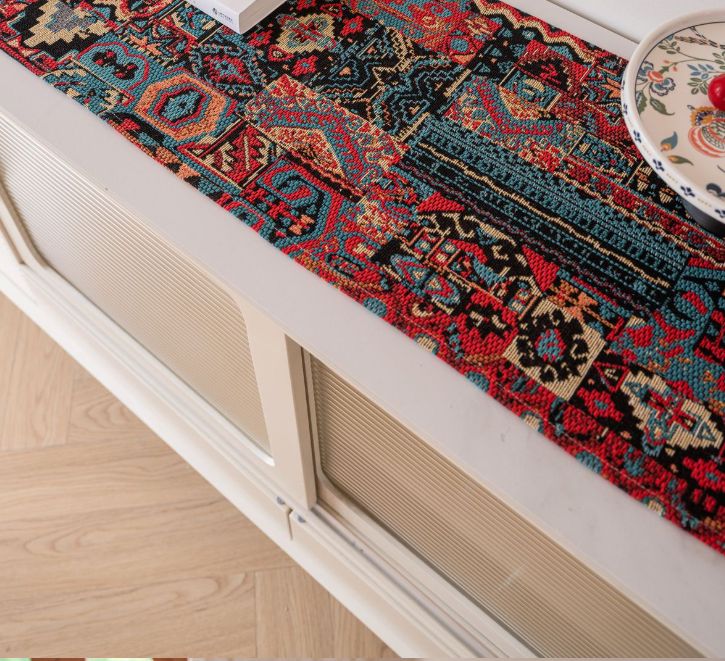 Red Coconut Tree 33-180cm Elegant Geometric Jacquard Table Runner with Tassels - Modern Dining &amp; Coffee Table Decor