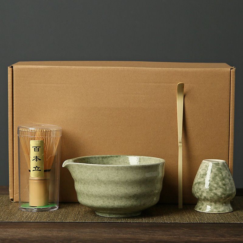 Matcha green Complete Matcha Tea Ceremony Set - 4-Piece Japanese Traditional Whisk, Bowl, Whisk Holder &amp; Scoop for Authentic Preparation at Home