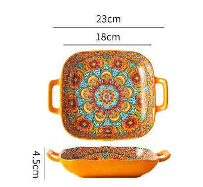 Archaeopteryx 9-Inch Bohemian Ceramic Double-Handled Square Plate