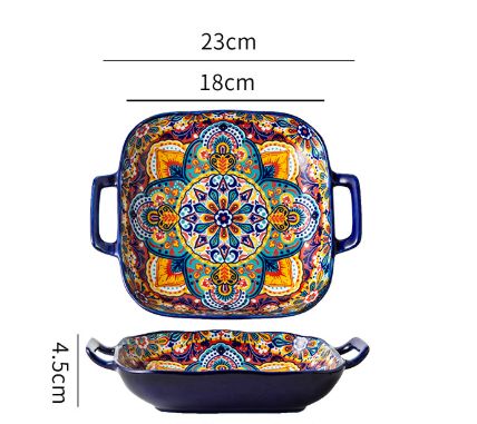 Kalia 9-Inch Bohemian Ceramic Double-Handled Square Plate