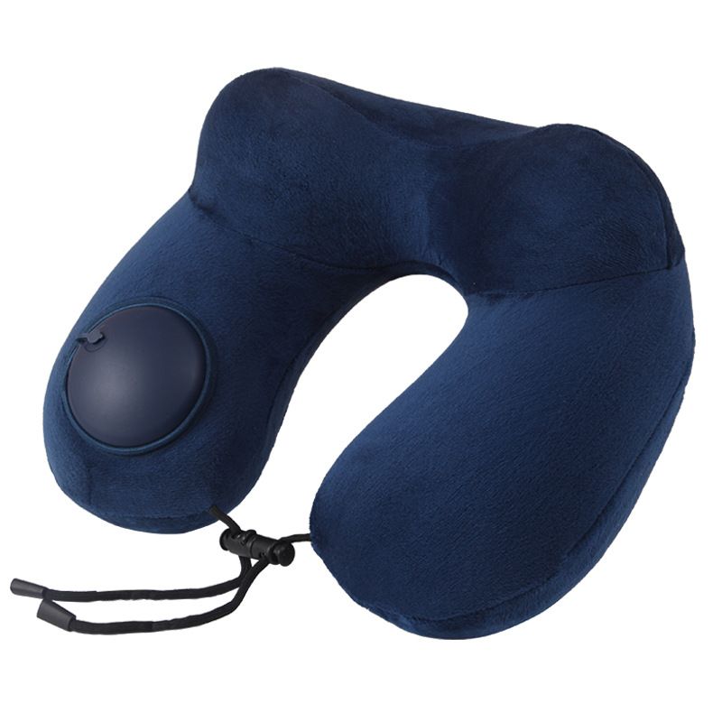 Nevy Blue Press-to-Inflate Travel Neck Pillow - Ergonomic U-Shaped Cushion for Airplane and Car