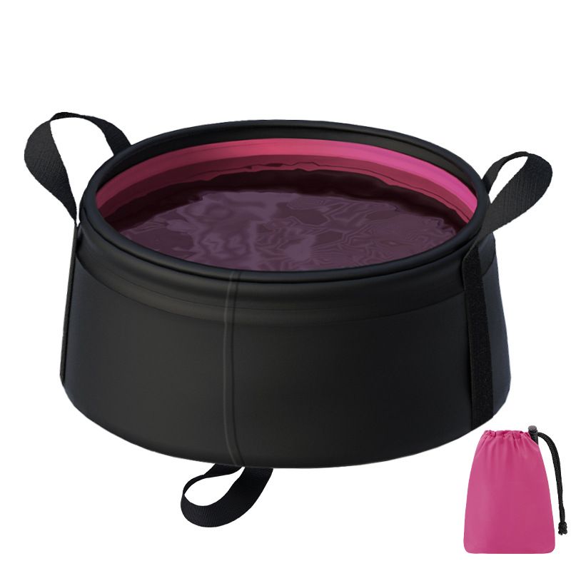 2PCS Rose Red 8.5L Portable Folding Water Basin - Collapsible Bucket with Carry Bag for Camping &amp; Travel