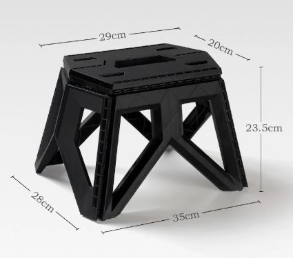 Black Portable Folding Stool - Compact Lightweight Plastic Step Stool for Camping, Fishing, Kids, and Home Use