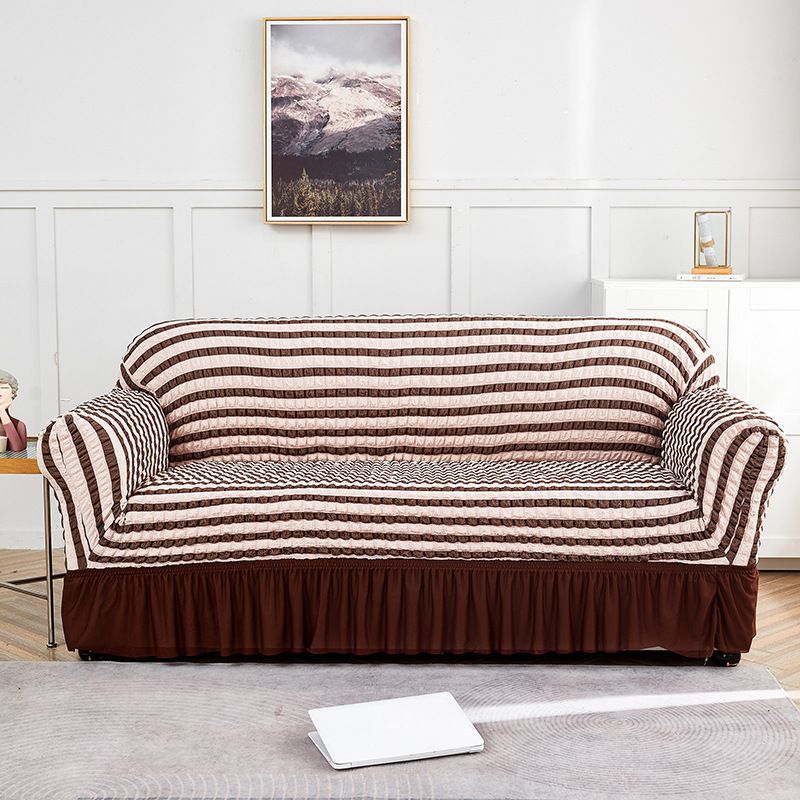 Pink-coffee Single Sofa Bubble Gauze Sofa Cover with Skirt - Full Elastic Dustproof Single Seater 90-140cm