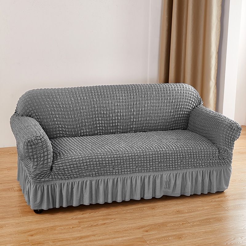 Silver-grey Double Sofa Bubble Gauze Sofa Cover with Skirt - Full Elastic Dustproof Double Seater 145-185cm