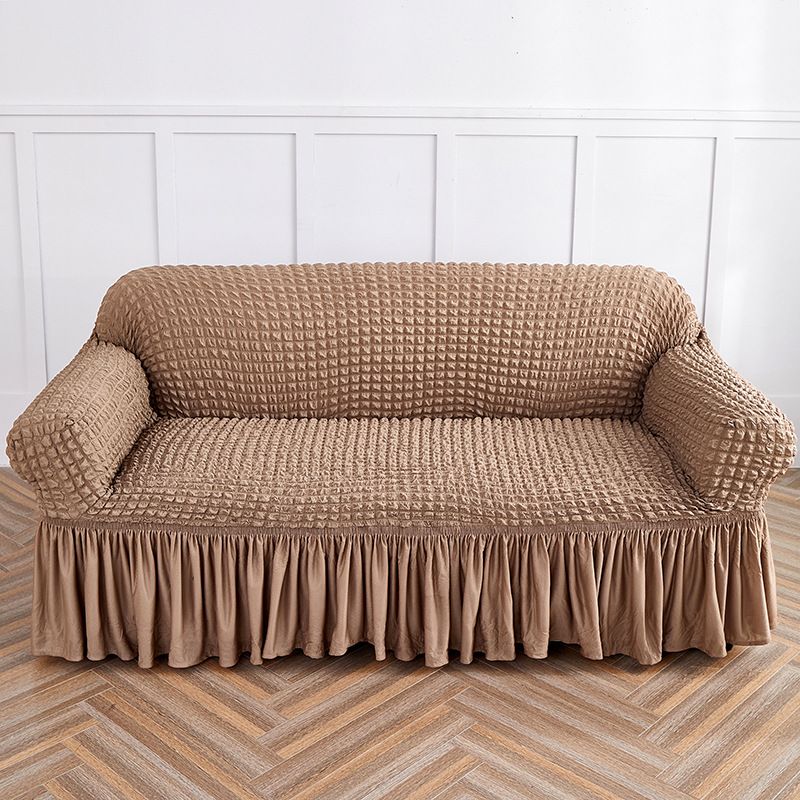 Light Tan Double Sofa Bubble Gauze Sofa Cover with Skirt - Full Elastic Dustproof Double Seater 145-185cm