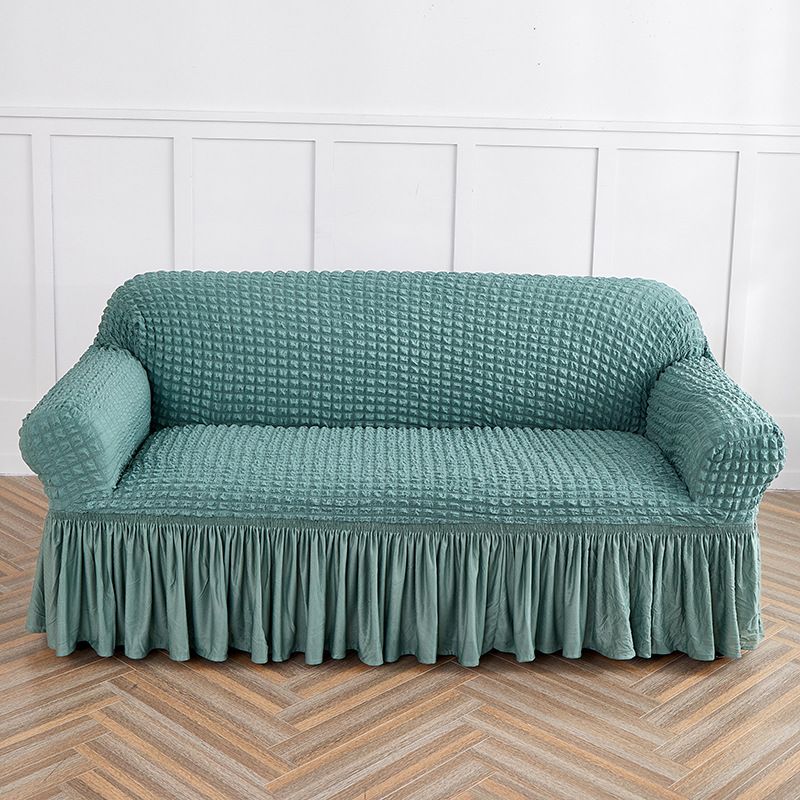 Blue-green Three-person Sofa Bubble Gauze Sofa Cover with Skirt - Full Elastic Dustproof Three-person Seater 190-230cm