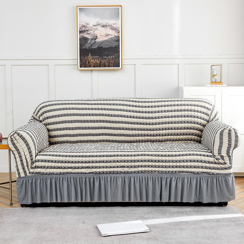 Grey-white Single Sofa Bubble Gauze Sofa Cover with Skirt - Full Elastic Dustproof Single Seater 90-140cm