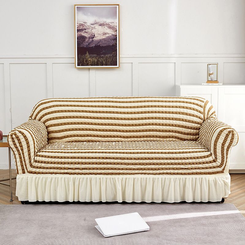 Beige-coffee Single Sofa Bubble Gauze Sofa Cover with Skirt - Full Elastic Dustproof Single Seater 90-140cm