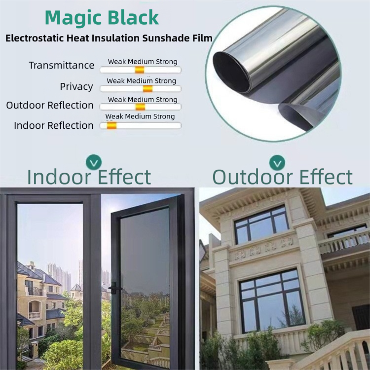 Premium 6-Layer Black Window Film for Home/Office â Reflective One-Way Privacy, 50cm x 2m One Roll, UPF 50+ UV Block,With Full Install Tools