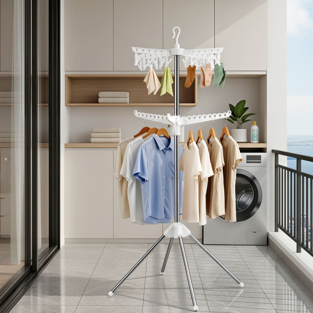 Artiss Clothes Rack Airer 2 Tier Rotatable Hanger Foldable
