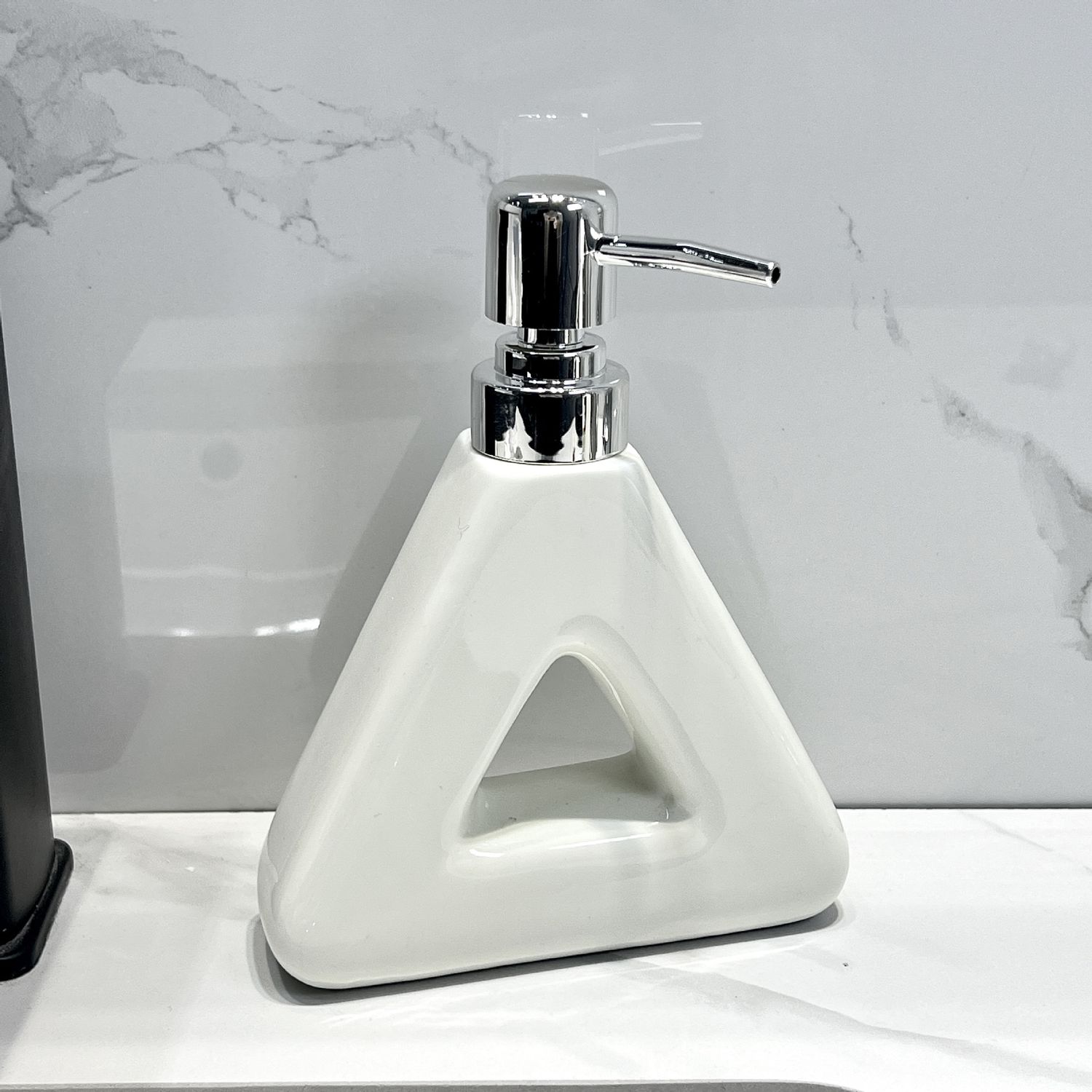 Modern Ceramic Soap &amp; Lotion Dispenser - Unique Geometric Designs, 300ml Capacity(Triangular lotion bottle, milky white)