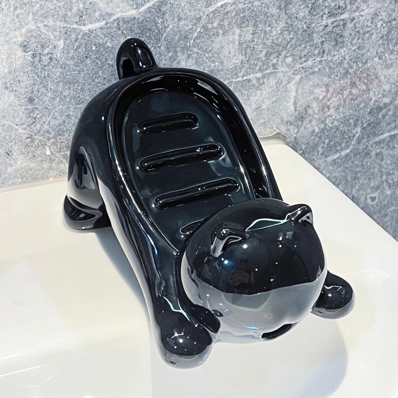 Charming Cat-Shaped Ceramic Soap Dish - Creative &amp; Versatile Home Decor Accent(Black)