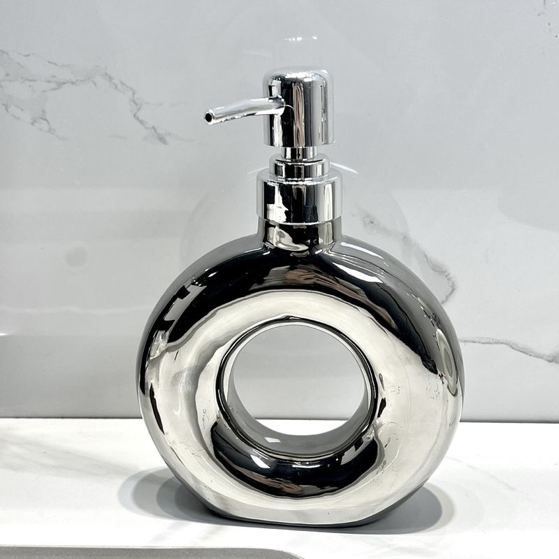 Modern Ceramic Soap &amp; Lotion Dispenser - Unique Geometric Designs, 300ml Capacity(Donut lotion bottle, silver)