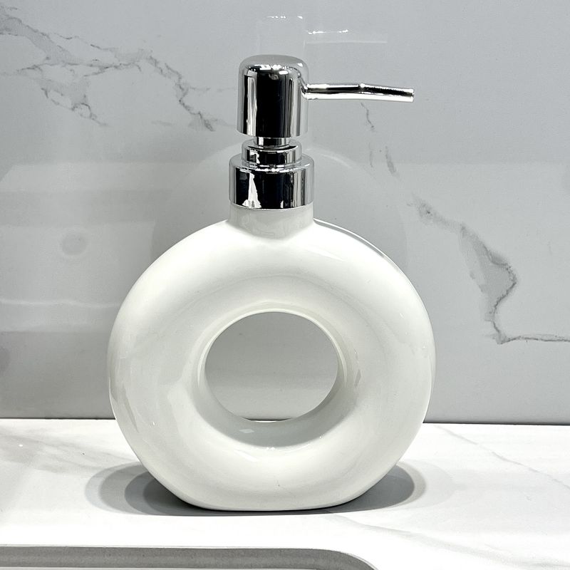 Modern Ceramic Soap &amp; Lotion Dispenser - Unique Geometric Designs, 300ml Capacity(Donut lotion bottle milky white)