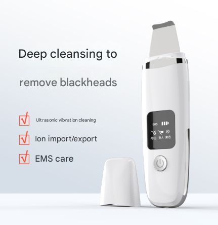 White Professional 4-in-1 Ultrasonic Skin Scrubber - Deep Pore Cleanser, Blackhead Remover &amp; EMS Facial Lifting Tool