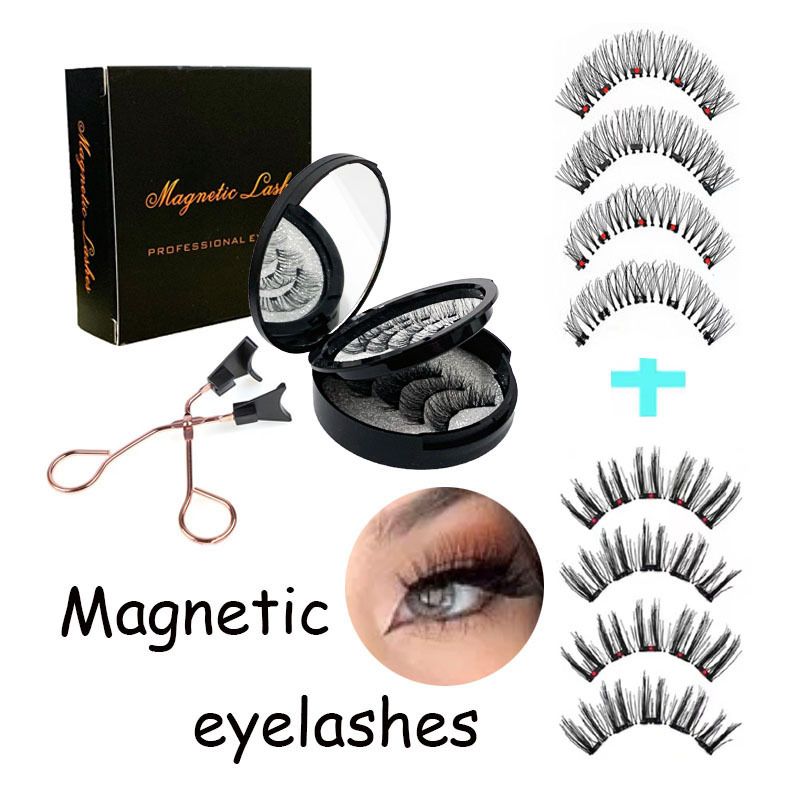 Style 6 Black Magnetic False Eyelashes Kit - 3 Pairs with Applicator Clip and Mirror Case