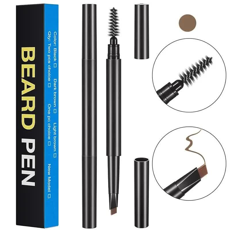 4-Pack Light Brown Beard Filler Pen for Men - Waterproof, Precision Tip and Brush for Covering Beard and Hairline