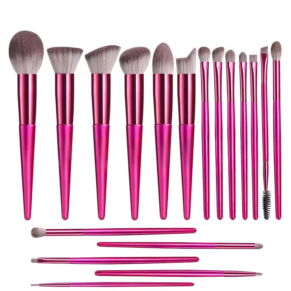 Pink 18-Piece Makeup Brush Set - Professional Synthetic Fiber Brushes with Wooden Handles for Flawless Beauty