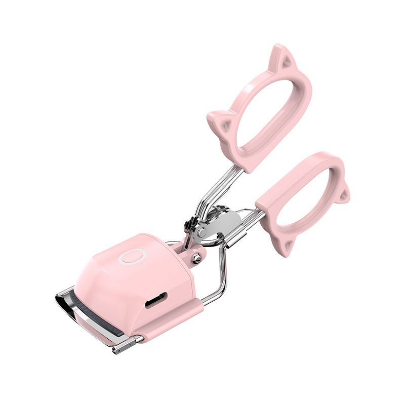 Pink USB-C Rechargeable Heated Eyelash Curler - Gentle Long-Lasting Lift with 2 Temperature Modes &amp; Cute Cat Ear Design