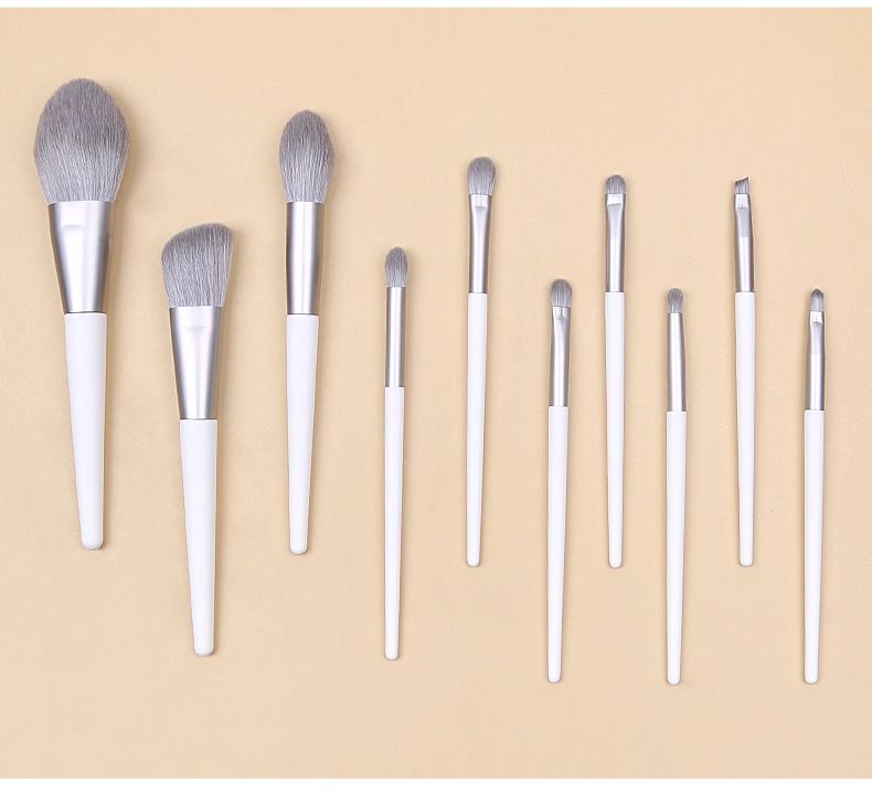 Silver Gray (Brush + Bucket) 10 Piece Face Eye Makeup Brush Set - Premium Makeup Blending Brushes