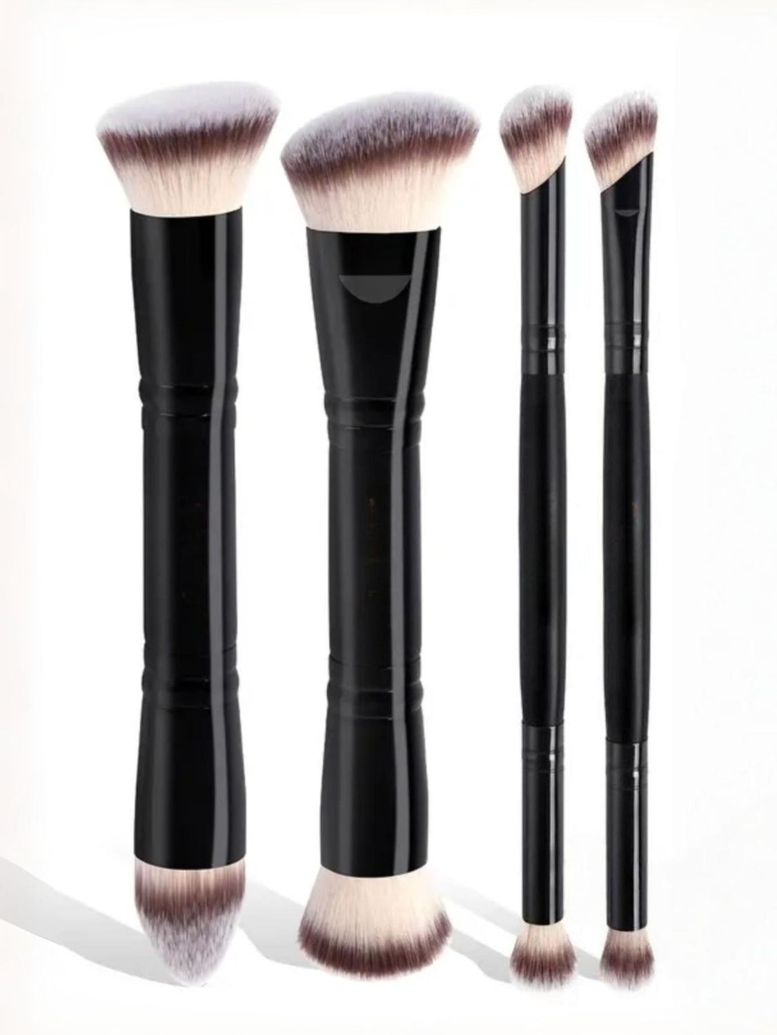 Black Versatile 4pc Dual-Ended Makeup Brush Set - Soft Synthetic Bristles for Foundation Blush Contour Concealer