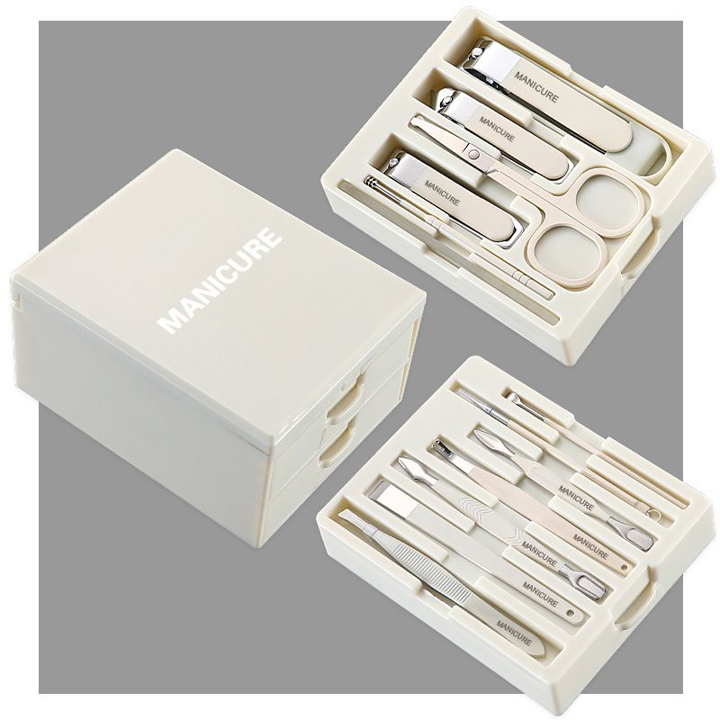 White Professional 13-Piece Manicure &amp; Pedicure Set - Anti-Splash Carbon Steel Nail Clippers Kit with Compact Drawer Organizer
