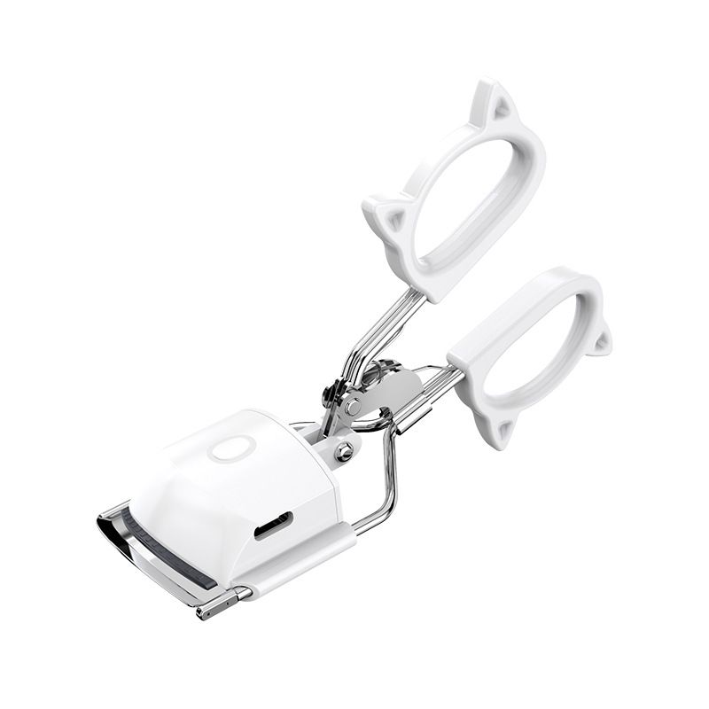 White USB-C Rechargeable Heated Eyelash Curler - Gentle Long-Lasting Lift with 2 Temperature Modes &amp; Cute Cat Ear Design