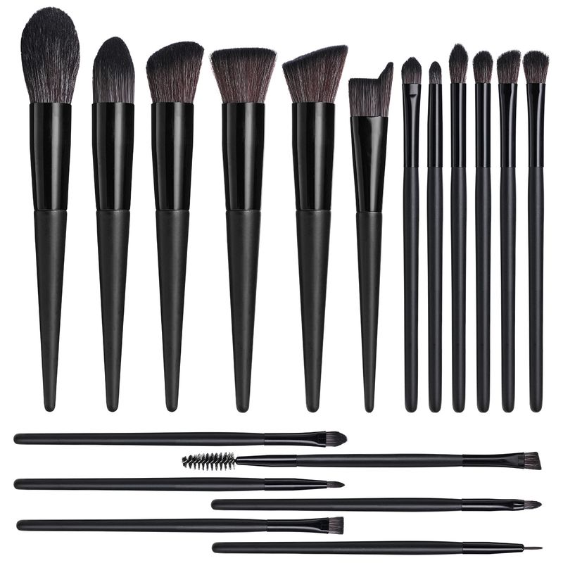 Black 18-Piece Makeup Brush Set - Professional Synthetic Fiber Brushes with Wooden Handles for Flawless Beauty